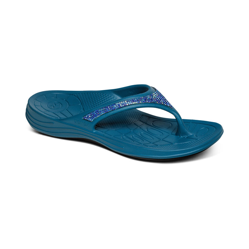 Aetrex Fiji Orthotic Teenslippers Dames Blauw | AGA2384PI