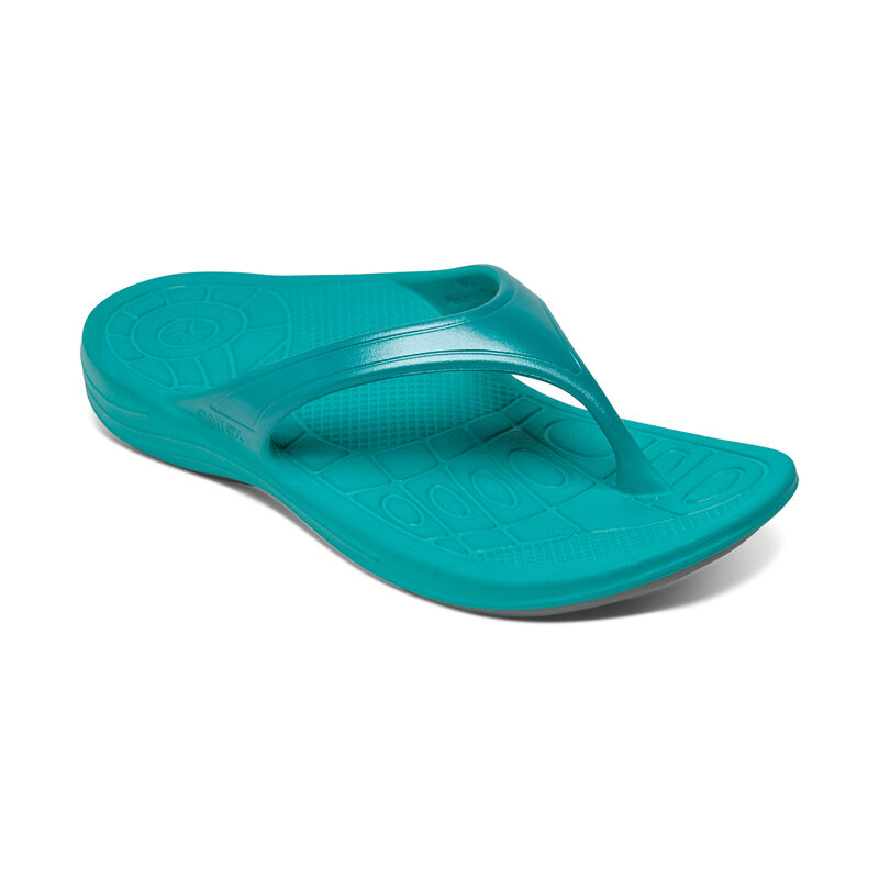 Aetrex Fiji Orthotic Teenslippers Dames Lichtturquoise | UFS476CN