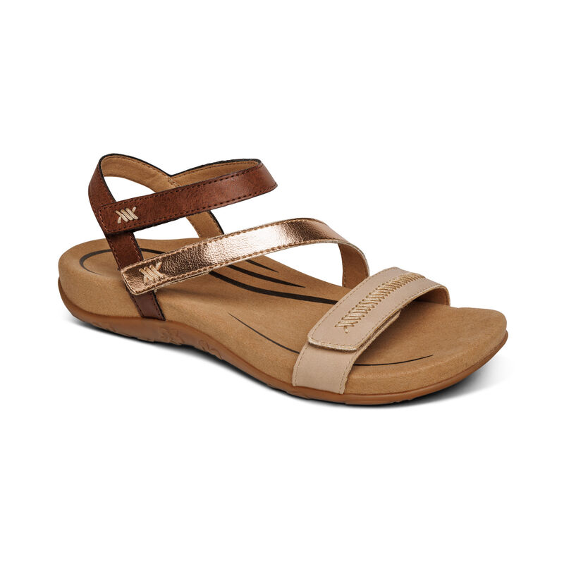 Aetrex Gabby Adjustable Quarter Riemen Sandalen Dames Goud Bruin | EUK1469GK