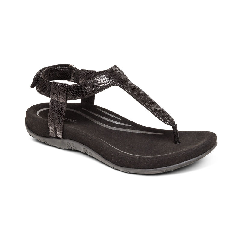 Aetrex Jane String Sandalen Dames Zwart | HMH3966ND