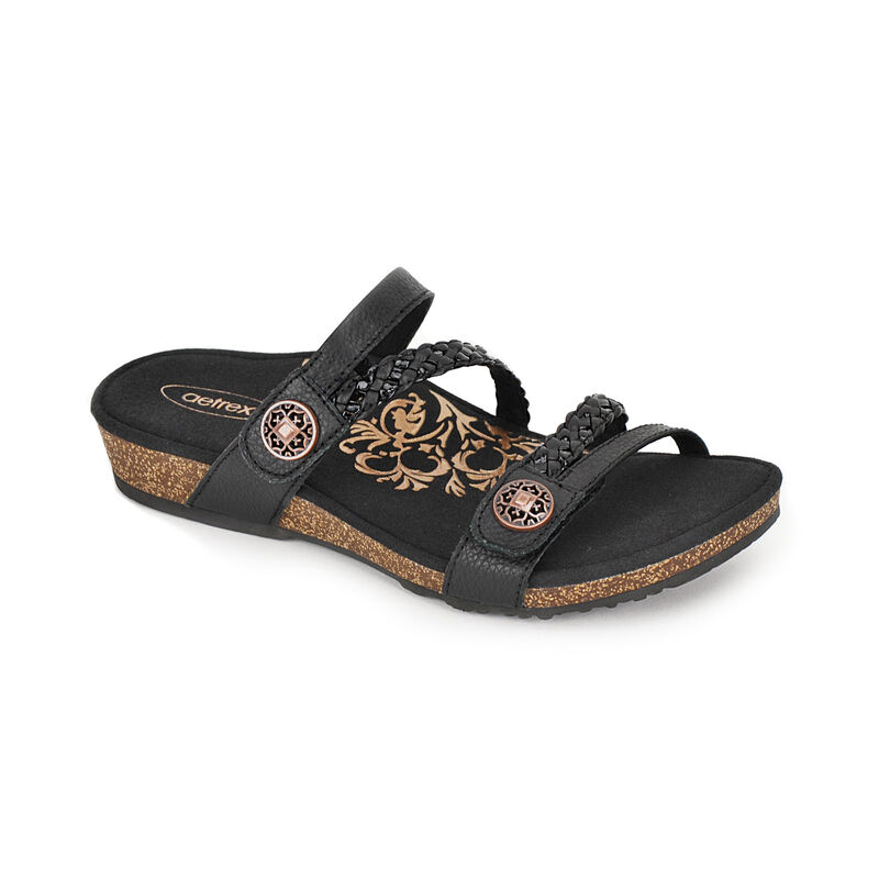 Aetrex Janey Braided Badslippers Dames Zwart | GDJ852VW