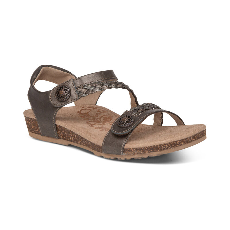 Aetrex Jillian Braided Quarter Riemen Sandalen Dames Donkergrijs | SWK212MK