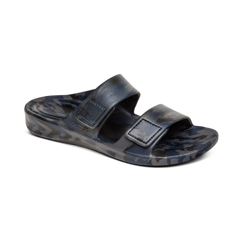 Aetrex Milos Orthotic Badslippers Heren Donkerblauw Gekleurd | NEK5493LR