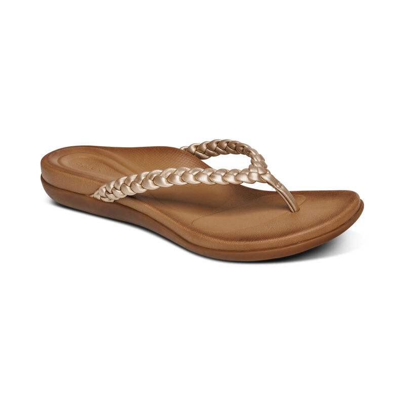 Aetrex Rachel Water-Friendly String Teenslippers Dames Goud | CDN610ES