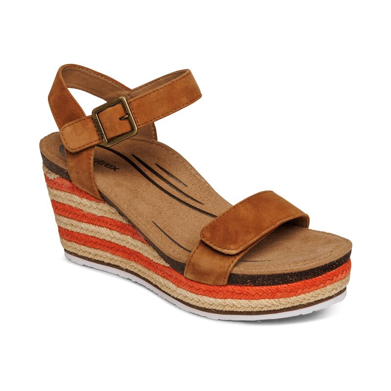 Aetrex Sydney Quarter Riemen Espadrilles Sleehak Sandalen Dames Bruin | YHY8187XY