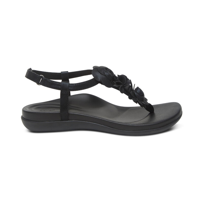 Aetrex Charli String Sandalen Dames Zwart | LVA6525AQ