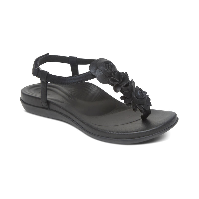 Aetrex Charli String Sandalen Dames Zwart | LVA6525AQ