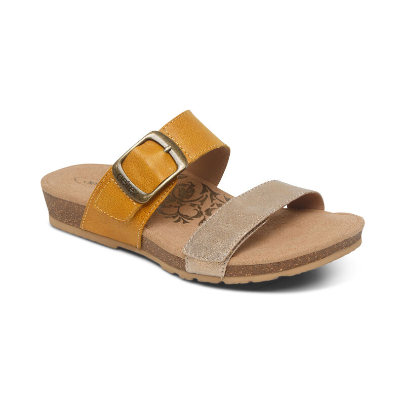 Aetrex Daisy Adjustable Badslippers Dames Geel Goud | ROW4899WG