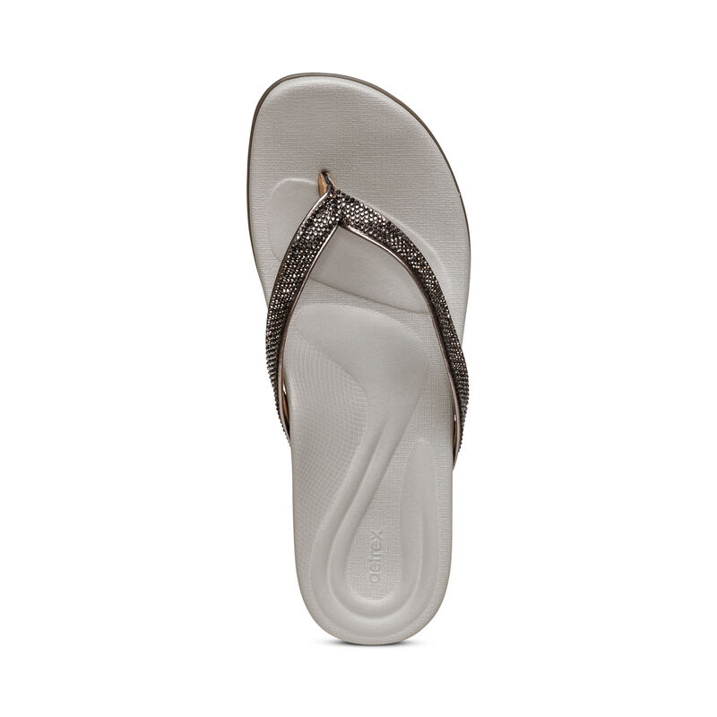 Aetrex Eve Sparkly String Teenslippers Dames Goud Grijs | XLB6461MK