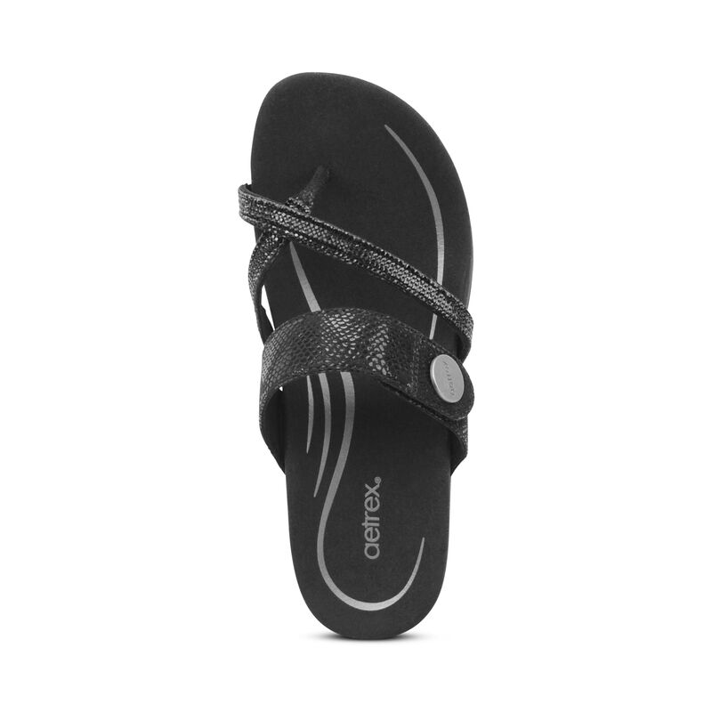 Aetrex Izzy Adjustable Badslippers Dames Zwart Zilver | VCQ5638RI