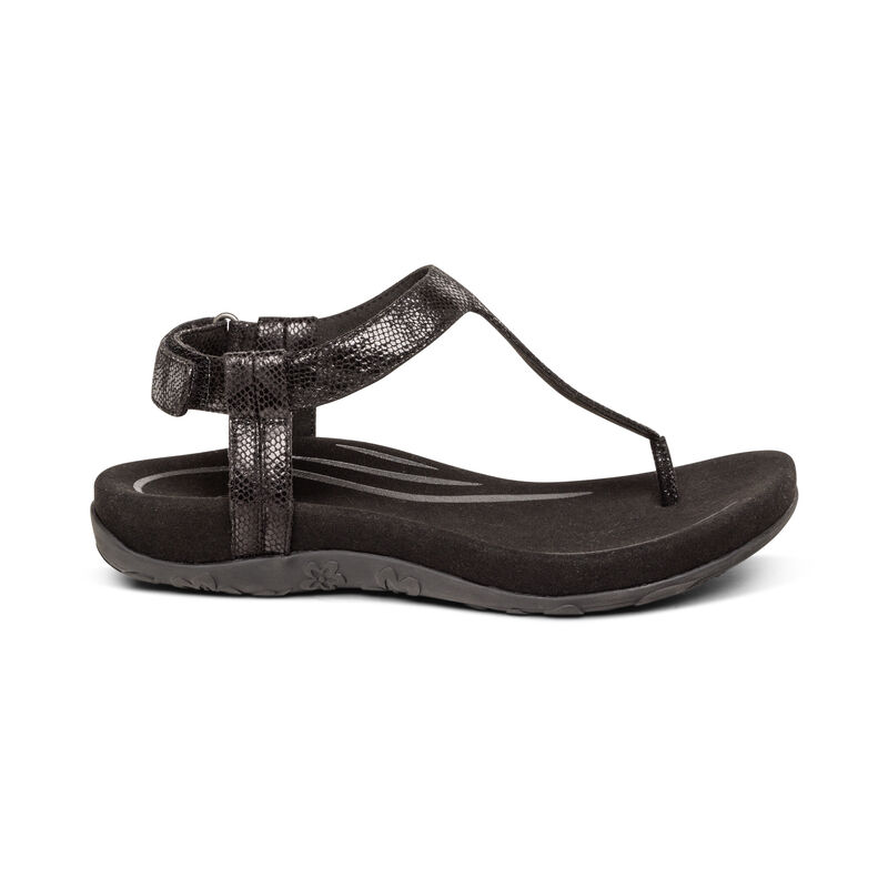 Aetrex Jane String Sandalen Dames Zwart | HMH3966ND