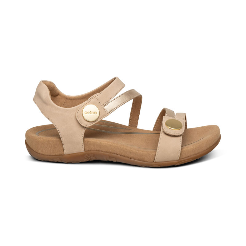 Aetrex Jess Adjustable Quarter Riemen Sandalen Dames Beige | CDY874VO