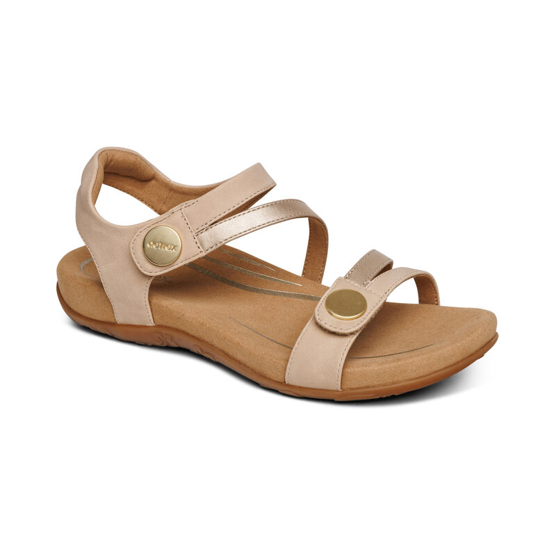 Aetrex Jess Adjustable Quarter Riemen Sandalen Dames Beige | CDY874VO