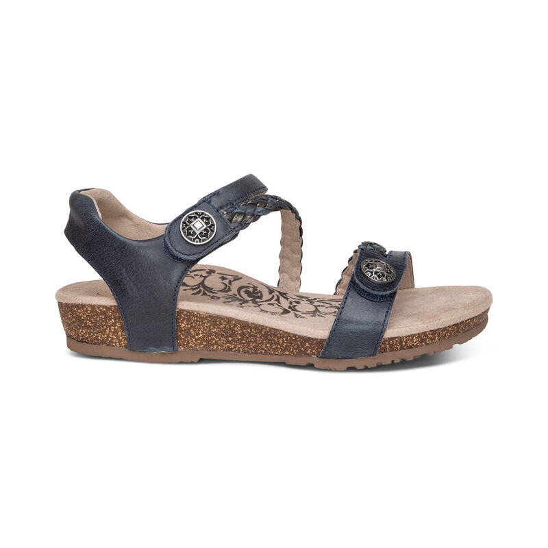 Aetrex Jillian Braided Quarter Riemen Sandalen Dames Donkerblauw | DVK310WG