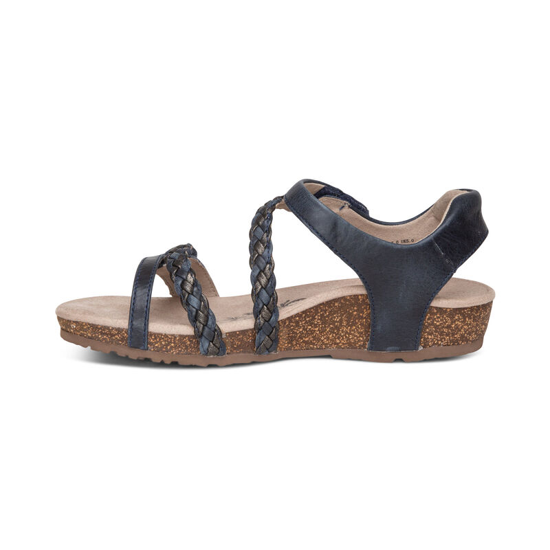 Aetrex Jillian Braided Quarter Riemen Sandalen Dames Donkerblauw | DVK310WG