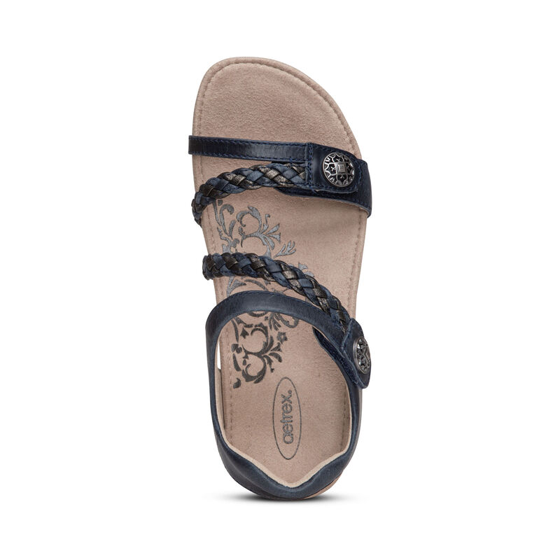 Aetrex Jillian Braided Quarter Riemen Sandalen Dames Donkerblauw | DVK310WG