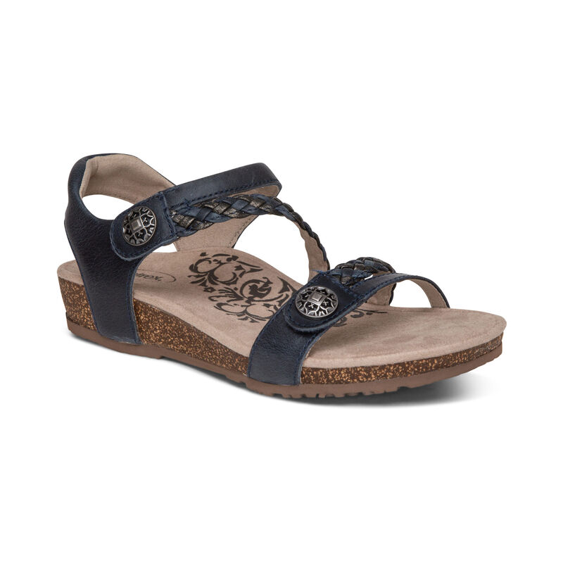 Aetrex Jillian Braided Quarter Riemen Sandalen Dames Donkerblauw | DVK310WG