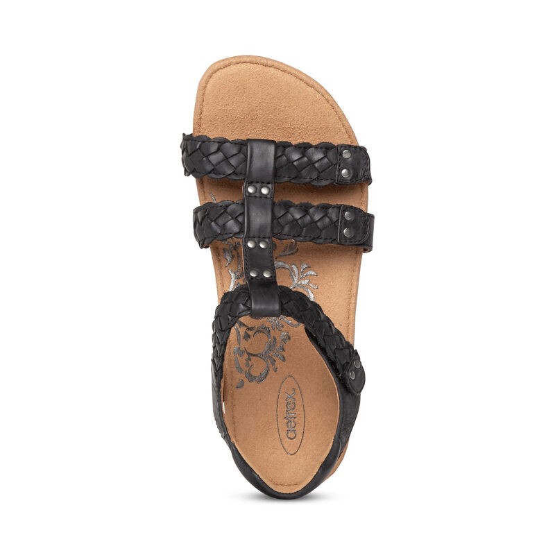 Aetrex Reese Adjustable Gladiator Sandalen Dames Zwart | RQM4325NO