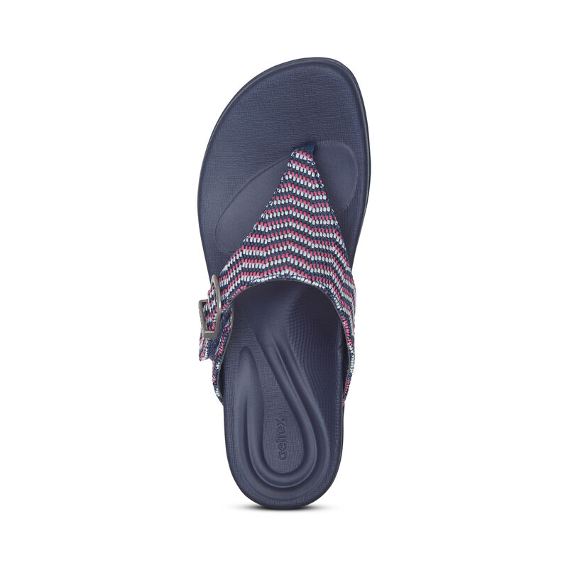 Aetrex Rita Adjustable String Teenslippers Dames Donkerblauw | MLX9677CO