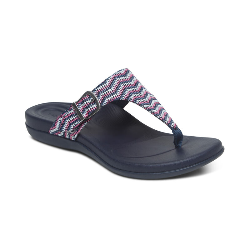 Aetrex Rita Adjustable String Teenslippers Dames Donkerblauw | MLX9677CO