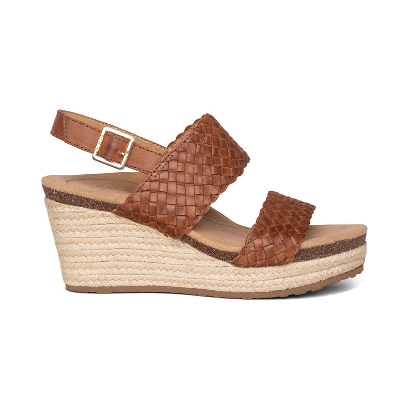 Aetrex Summer Woven Quarter Riemen Sleehak Sandalen Dames Donkerbruin | ATJ5583GG