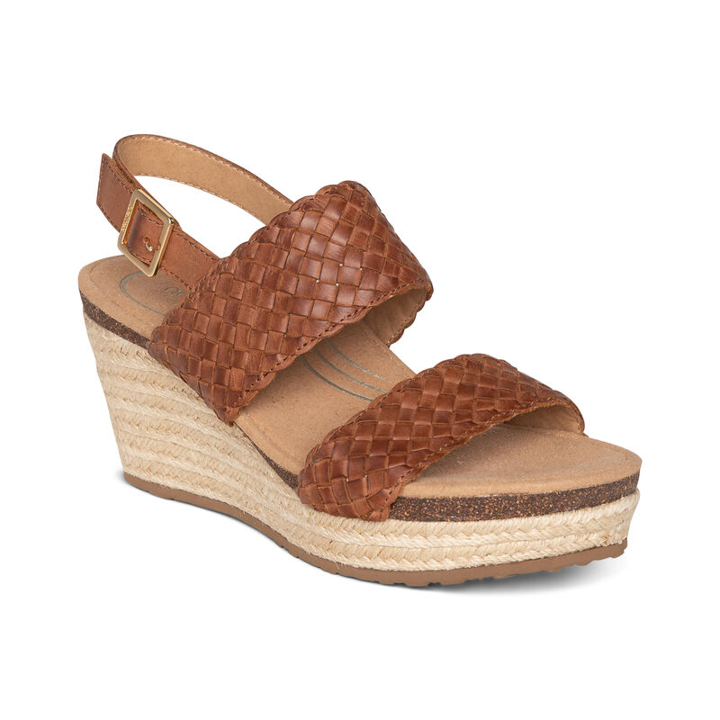 Aetrex Summer Woven Quarter Riemen Sleehak Sandalen Dames Donkerbruin | ATJ5583GG