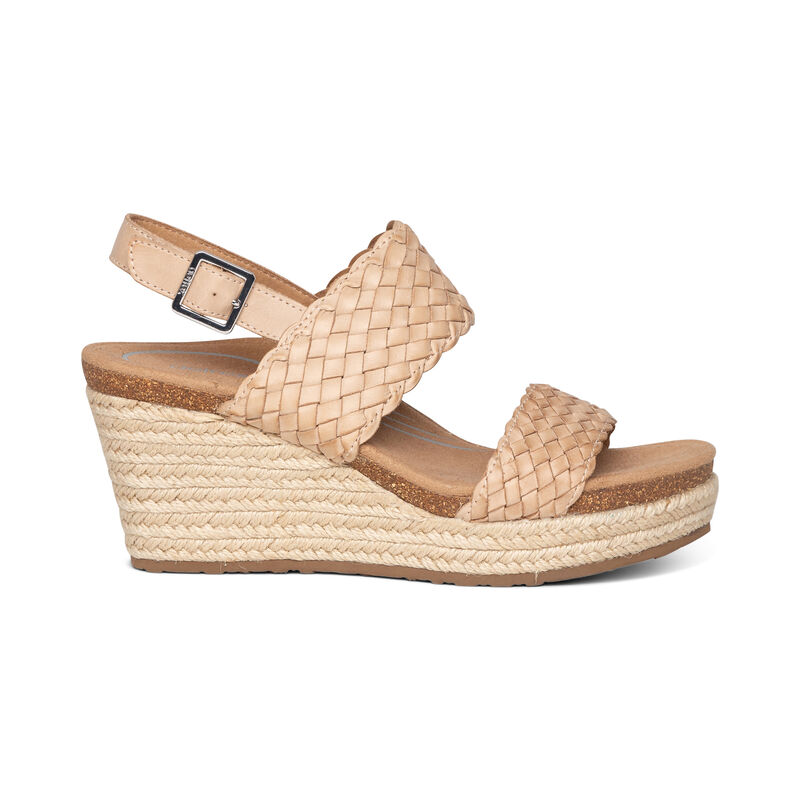 Aetrex Summer Woven Quarter Riemen Sleehak Sandalen Dames Beige | DKR6495ZM